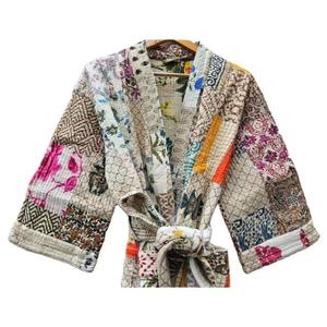 Women <b>Vintage</b> Patchwork <b>Kimono</b> Robe V Neck Three Quarter Sleeve Woven Lounge Sleepwear GIFT FOR HER - Product Image 4