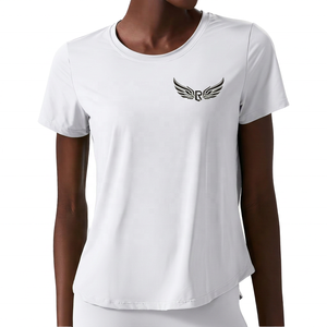 Camiseta Deportiva de Yoga para Mujer, Cuello Redondo, Manga Corta, Color Verde Oliva, Logotipo Bordado, Transpirable, Corte Regular, Color Sólido - Product Image 2