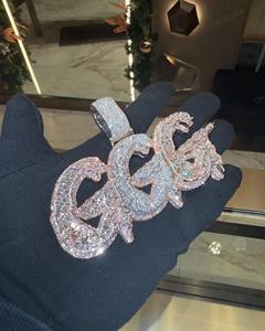 Colgante de tres letras GGG con incrustaciones de moissanita de corte redondo, personalizado, de plata de ley, chapado en oro de 18K, joyería de lujo estilo Hip Hop - Product Image 6