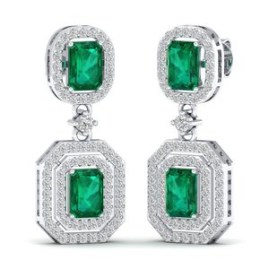 REYES Elegance - Pendientes Colgantes de Oro de 14K con Diamantes, Esmeralda Verde de 4.24 Quilates Cultivada en Laboratorio, Calidad Premium, para Mujer - Product Image 1
