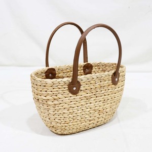 Sac fourre-tout en jacinthe d'eau tressé à la main, sac de plage estival en paille avec poignées en cuir - Product Image 5