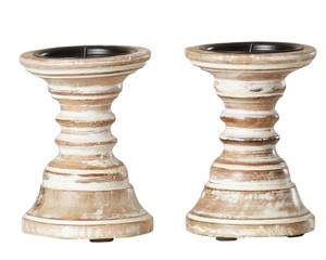 Porte-bougie de table en bois de manguier de 6 pouces de hauteur, style rustique campagnard, blanchi à la chaux, vintage, fait main, décoration de Noël pour la maison - Product Image 1