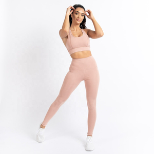 Ensemble de yoga 2 pièces pour femme, taille haute, uni, léger, en Spandex/Polyester, pour fitness et gym, avec ceinture élastique - Product Image 1