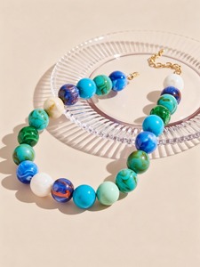 Unisex Fashion Resin <b>Beaded</b> <b>Necklace</b> with Geometric Design Handmade Trendy Look Gift - Product Image 5
