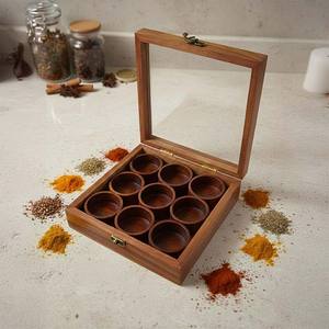 Boîte à épices en bois artisanale de qualité supérieure avec plusieurs compartiments pour un rangement organisé des épices, des herbes et des assaisonnements dans la cuisine - Product Image 1