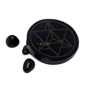 Healing Protection Accent Runic Engraved Black <b>Agate</b> <b>Coaster</b> Semi-Precious Stone Craft Table Feng Shui Home Decoration Carved - Product Image 6