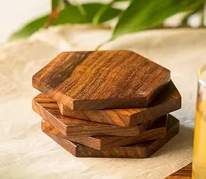 Sous-verres carrés en bois au design classique, écologiques - 4 cm de diamètre pour les fêtes d'inauguration, les anniversaires et les mariages - Product Image 2