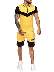 Men's Color Blocking Sportswear <b>Set</b> Polo T-Shirt and Shorts Quick Dry Summer Athletic Wear Two Piece Outfit - Product Image 5