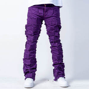 กางเกงยีนส์ผู้ชายสีม่วงแบบปะติดปะต่อ OEM ODM - กางเกงยีนส์ทรงสลิมฟิตสไตล์สตรีทแวร์ขาดๆ เซอร์ๆ สำหรับแฟชั่นทันสมัย - Product Image 1