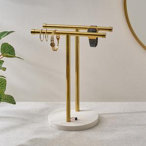 Encantador expositor de pendientes con panel de múltiples orificios, soporte para joyas, base de bandeja texturizada, organizador compacto y elegante para uso en tocador - Product Image 6