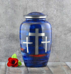 Wholesale Luxury Blue Sky Metal Cremation Urn Bulk Memorial Jar with Hot Air <b>Balloon</b> Cloud Design and Polished Enamel Finish - Product Image 3