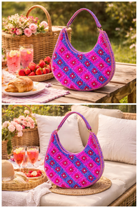 Handmade Beaded Shoulder Bag for Women | Designer Floral Pattern Evening Handbag | Colorful Party & <b>Wedding</b> <b>Clutch</b> Purse - Product Image 2