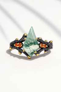 Bague Vintage en Agate Mousse Certifiée IGI, Bijou de Mariage Vert Terreux, Charme Antique, Inspiration Nature, Intemporel - Product Image 3