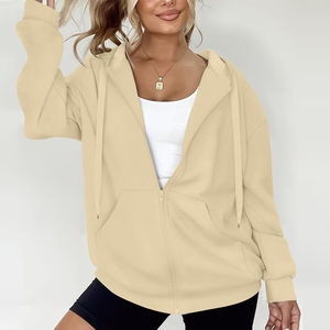 Sweat-shirts à capuche zippés pour femmes, sur mesure, de haute qualité, 100 % coton, doublure polaire, épais, coupe oversize, logo frontal - Product Image 3