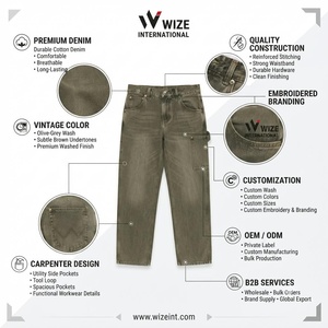 WIZE INTERNATIONAL <b>Men's</b> Olive <b>Green</b> Straight Fit <b>Cargo</b> <b>Pants</b> High Waist Button Fly Multiple Pockets Workwear Style Autumn - Product Image 6