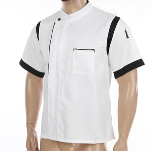 เสื้อเชฟผู้ชายแบบสั่งทำ เสื้อเชฟผ้าโพลีคอตตอน แจ็คเก็ตกระดุมสองแถว แขนสั้น เสื้อเชฟแบบยูนิฟอร์ม - Product Image 4