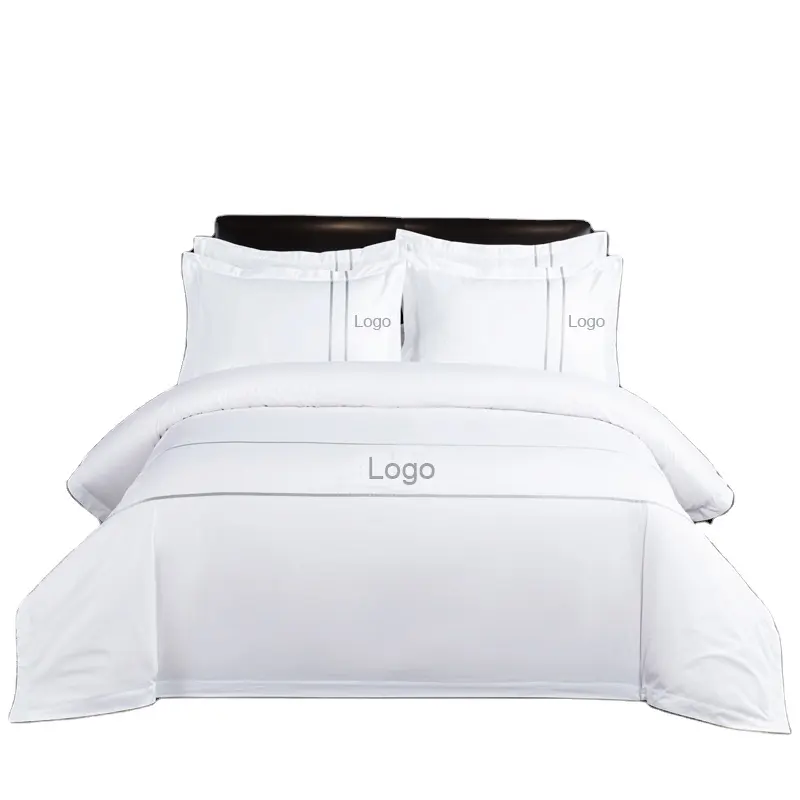 Custom 200tc-1000tc 5 Star Hotel Bed Sheet 4 PCS Cotton Wedding Bedding Sets White 100% Cotton Hotel Bed Linen Duvet Cover