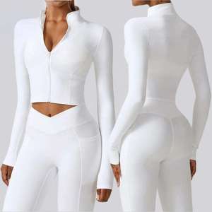 Wholesale Custom Outdoor Fitness Slim Fit Gym Top Long Sleeves Womens Sports <b>Yoga</b> Full Zipper <b>Jacket</b> <b>Yoga</b> Set for Women - Product Image 2