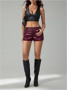 Shorts de Cuero Sintético para Mujer, Estilo Ciclista, Cintura Alta, PU, Diseño Moderno, Fabricante OEM ODM - Product Image 1
