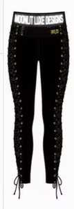 Leggings Skinny Gothiques à Lacets Moonlit Luxe Designs, Pantalon Long Extensible Noir Uni pour Femme, Respirant, Tricoté en Velours - Product Image 3