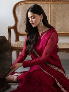DESIGNER GEORGETTE EMBROIDERY SEQUENCE WORK <b>TOP</b> PALAZZO WITH DUPATTA <b>MAROON</b> 79209 - Product Image 2