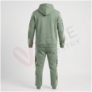 Conjunto Deportivo con Capucha Verde para Hombre, Manga Larga, Estampado Floral, Ropa Casual de Otoño, Transpirable, Corte Regular, 100% Algodón - Product Image 2