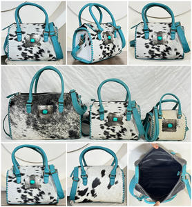 Nuevos Bolsos de Mano de Diseño Occidental para Mujer, de Cuero Vacuno Genuino con Detalles en Turquesa, Medianos, con Asa Superior, Bandolera, Bolsos de Viaje Tipo Duffel - Product Image 3