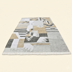 Beige <b>Grey</b> Abstract Patchwork Hand Tufted Wool <b>Rug</b> Handmade Geometric Tribal Woven Eco-Friendly Non-Slip <b>Thick</b> Living Room - Product Image 2