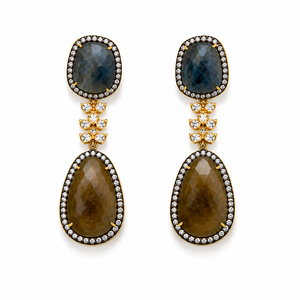 Pendientes de gota Mayrabygungun al por mayor para mujer, con forma de flor, de polki multicolor natural, chapados en oro de 18K, estilo AD Halo. - Product Image 2