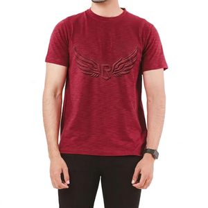 T-shirt à manches courtes pour homme, en coton 100%, avec logo d'aile en relief rouge, coupe classique, col rond, vêtement décontracté - Product Image 1