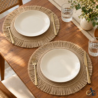Sets de table ronds en jute tressé à la main style bohème avec franges, écologiques, faits main, antidérapants, diamètre 350 mm pour la salle à manger