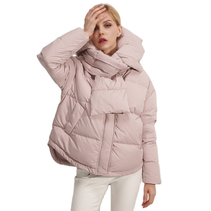 Chaqueta acolchada rosa rubor para mujer con cuello tipo bufanda, manga larga, abrigo grueso de invierno - Product Image 1