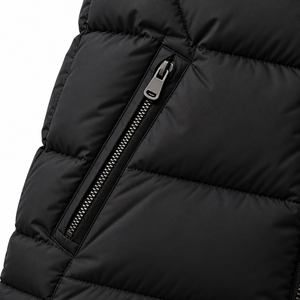 Chaqueta Acolchada con Capucha para Hombre, Negra, Cálida, Cortavientos, Impermeable, de Secado Rápido, Estilo Casual Elegante, con Cierre Frontal, Color Sólido, 100% Poliéster - Product Image 5
