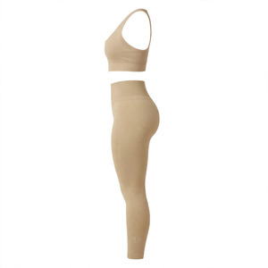 Conjunto de leggings y sujetador deportivo de alto soporte sin costuras para mujer, de secado rápido, con espalda cruzada, sin aros, de punto, color liso, personalizable en color. - Product Image 4