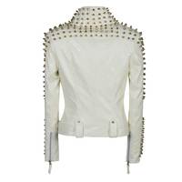 Veste en cuir pour femme de qualité supérieure, style punk rock star, heavy metal, cloutée, avec ceinture assortie, veste gothique à étiquette privée
