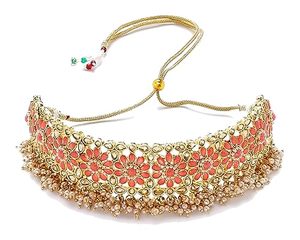 Ensemble de bijoux Kundan plaqué or pour femmes, collier et boucles d'oreilles avec cristaux rouges et perles, bijoux ethniques de mariage en alliage, tendance. - Product Image 2