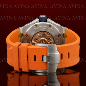 Reloj de Lujo con Incrustaciones de Moissanita para Hombre, Estilo Hip Hop |   Reloj automático con correa de caucho naranja |   Reloj Deportivo con Diamantes Incrustados - Product Image 3