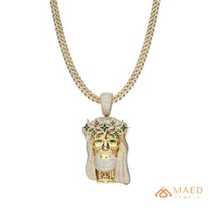 Pendentif Tête de Jésus Crâne Plaqué Or Sertie de Moissanite avec Micro-Incrustation de Pierres Rouges aux Yeux, Collier Hiphop de Luxe Streetwear - Product Image 1