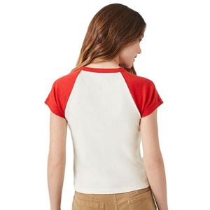 Camiseta de Mujer a la Moda con Manga Corta, Cuello Redondo, Bloques de Color, Estilo Casual, Tejido de Punto Jersey, 100% Algodón, Primavera Verano - Product Image 5