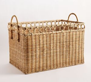 Sustainable Rattan Round Storage <b>Basket</b> With Handles Natural <b>Wicker</b> <b>Laundry</b> <b>Basket</b> Decorative Home Organizer For Bedroom - Product Image 4