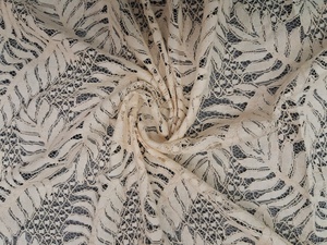 Wholesale Factory Premium Cream <b>Net</b> <b>Fabric</b> with Leaf Pattern-All Over Fern & Palm Motif Stretch Lace Material for Designer Dress - Product Image 3