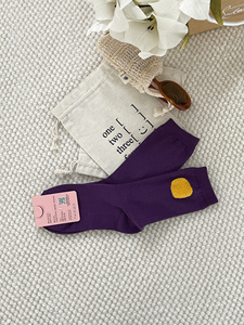 Calzini Viola da Donna in Misto Cotone Traspiranti per Uso Quotidiano Stile Regolare Autunnale Tinta Unita Lavorati a Maglia - Product Image 3