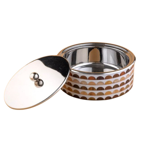 Casserole en acier inoxydable de qualité supérieure avec incrustation en os, style classique, pot de service isolé arrondi avec couvercle - Product Image 5