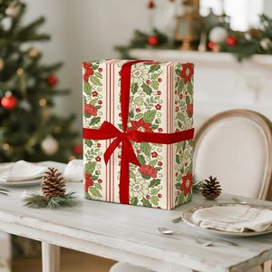 Rotolo di Carta da Regalo Natalizia con Design Vintage a Stella di Natale per Decorazioni Invernali - Product Image 3