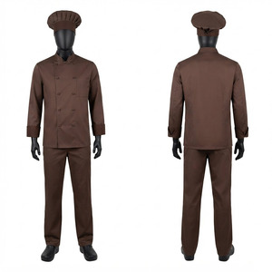 Veste de Chef Unisexe en Polycoton Premium à Manches Courtes, 220 GSM, Marron, Double Boutonnage, Logo Personnalisé en Relief - Product Image 1
