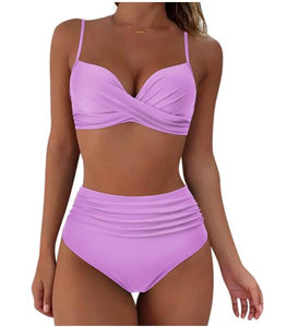Ensemble de bikini pour femme personnalisé à prix de gros, taille haute, couleur unie, maillot de bain imprimé, ensemble de bikini pour femme - Product Image 6