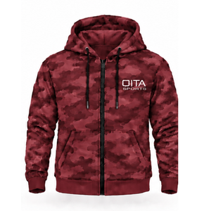 Custom Burgundy <b>Camo</b> Tracksuit Hooded Zip Up <b>Jacket</b> and Matching Jogger Sweatpants Two Piece Fashion Sportswear for Everyday - Product Image 1