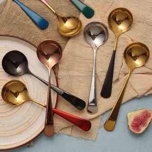 Meilleures ventes miroir polonais poignée colorée ménage cuillère à riz Dessert cuillère ronde - Product Image 4