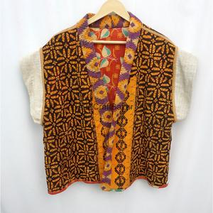 เสื้อคลุมกิโมโนงานฝีมือสไตล์วินเทจ ผ้าคันธา พร้อมเข็มขัด คอวี แขนสั้น ใส่ได้สองด้าน หลากสี สำหรับผู้หญิง - Product Image 6