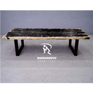 Table à manger en marbre avec bord naturel ou en noyer massif SAMAN, rectangulaire, multifonctionnelle, design moderne, écologique, réglable, Indonésie - Product Image 4